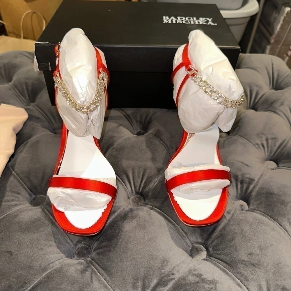 New Badgley Mischka Kai Ankle-Strap Sandal Red